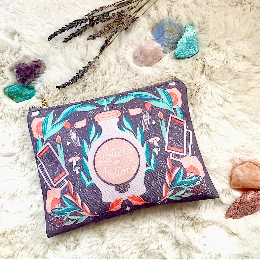 “Potions” crescent moon zip travel case
